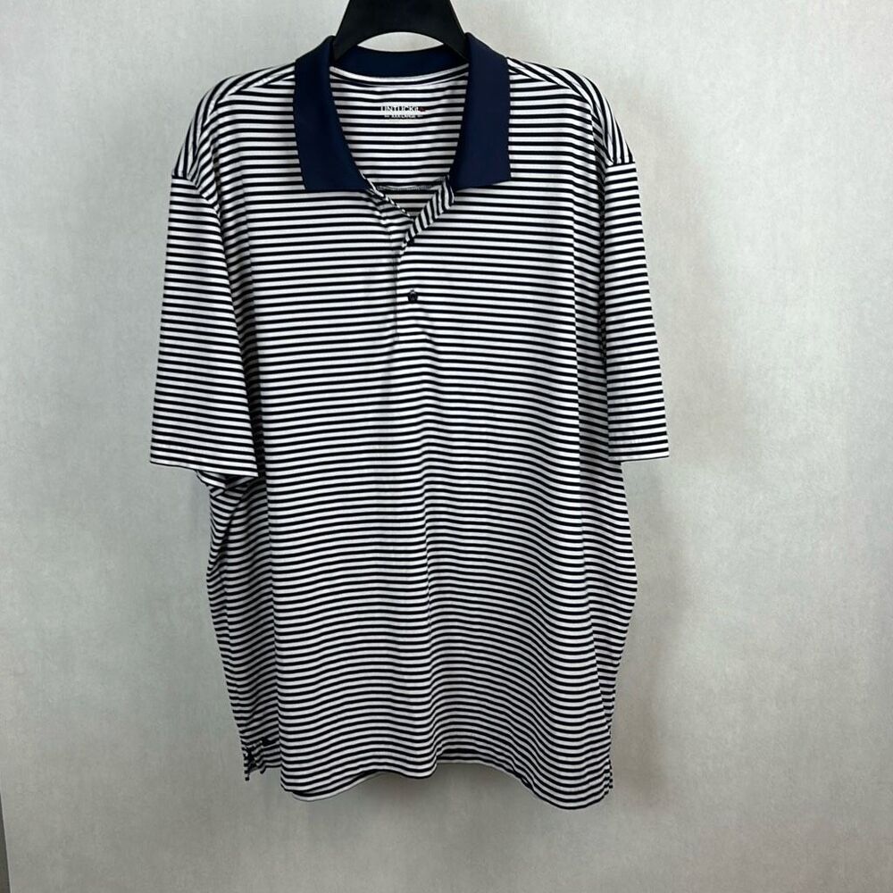UnTuckIt Men’s Polo Shirt Sz XXXL 3XL White Navy Stripe Short Sleeve Lightweight